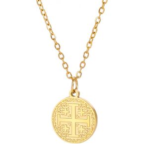 Jude Jewelers Stainless Steel Jerusalem Cross Religious Prayer Statement Pendant Necklace