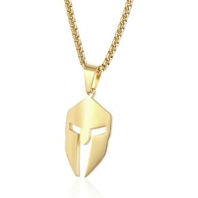 Stainless Steel Spartan Warrior Helmet Pendant Necklace,Men Women 18K Gold Plated Rome Empire Necklace Jewelry 24 Inch Chain