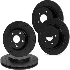 R1 Concepts Front Rear Brake Rotor Kit |Brake Rotors| Brake Disc |Drilled and Slotted|fits 2020-2022 Toyota Avalon, Camry