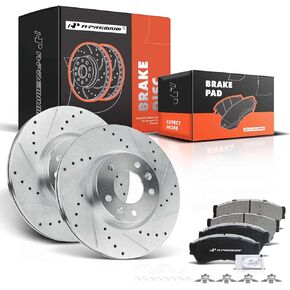 A-Premium 11.77 inch(299 mm) Front Drilled and Slotted Disc Brake Rotors + Ceramic Pads Kit Compatible with Select Ford, Lincoln, Mazda and Mercury Models - Fusion, MKZ, Zephyr, 6, Milan, 6-PC Set