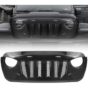 Front Grill Black Grille Grid For Jeep Wrangler JL JLU 2018, 2019, 2020, 2021, 2022 2023 2024 & Jeep Gladiator JT Glossy Black