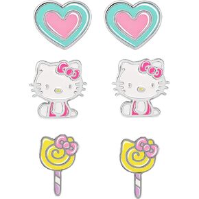 Sanrio Hello Kitty Stud Earrings Set 3-Piece - Hello Kitty Earrings Three Sets of Stud Earrings - Officially Licensed (Lollipop)