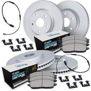 R1 Concepts Front Rear Brakes and Rotors Kit |Front Rear Brake pads| Brake Rotors and Pads| Euro Ceramic Brake Pads and Rotors |Hardware Kit |Sensor WDTS2-12750