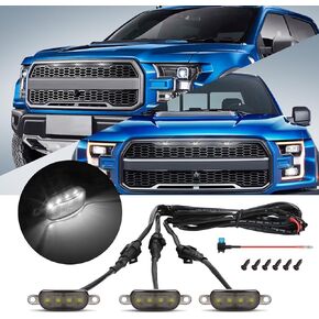 3 Pcs Led Grill Lights Compatible with Raptor Style 2013-2018 Dodge Ram 1500 & 2004-2019 Ford F150 - LED Front Grille Lights Accessories with Fuse and Harness (Amber)