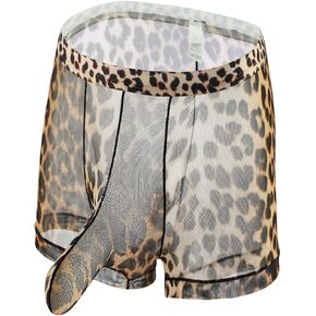 Men’s Boxer Briefs Leopard Print Bulge Pouch Underwear Sexy Low Rise Underpants Soft Breathable