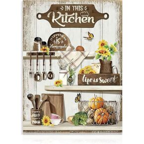 Dazzlewall Country Kitchen Wall Art Rustic Farmhouse Life is Sweet Good Food Good Mood Quotes Sunflower Kitchen Pictures Wall Decor for Restaurant Dining Room 12x16 in Unframed