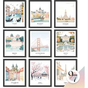 97 Decor Vintage Travel Posters Wall Art - Retro Travel Decor For Home, Travel Art Prints For Wall Decor, Around World Destination Pictures Famous City Artwork For Classroom Decoration (8x10 Unframed)