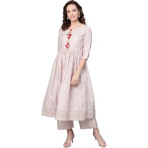 Idalia Baby Pink Indian Kurta for Women Flared Cotton Kurta with Palazzo for Women