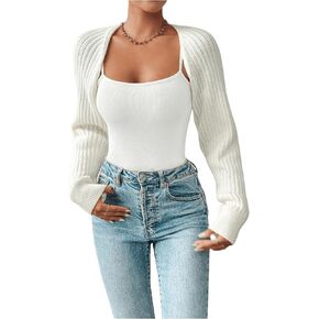 WDIRARA Women's Y2k Shrug Sweater Long Sleeve Open Front Rib Knit Cropped Cardigan Sweaters Bolero
