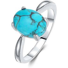 Genuine Turquoise Rings for Women 925 Sterling Silver Dainty Simple Engagement Oval Blue Green Gemstone Jewelry Size 4 to 13
