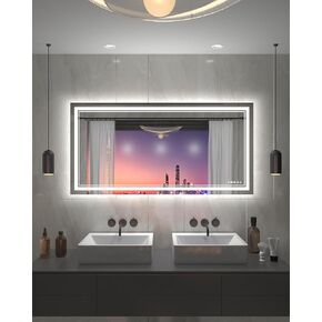 60"x30" LED Mirror for Bathroom, Motion Sensor Lighted Bathroom Mirrors Wall Mounted with 2 Front Lights + Backlight, 3 Colors Stepless Dimmable, Fast Anti-Fog, 5mm Tempered Glass Horizontal/Vertical