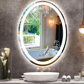 32 x 24 Inch Oval Bathroom Lighted Vanity Mirror for Bathroom Wall 32 Inch Oval LED Mirror with Lights 3 Color Dimmable Oval LED Bathroom Mirror Anti Fog Smart Oval Makeup Light Wall Mirrors
