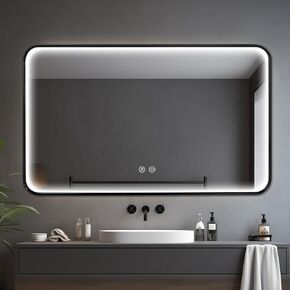 Niccy LED Mirror for Bathroom with Frontlit, 40"x24" Black Framed Mirror with Lights, Anti-Fog, Dimmable 3 Color, Shatter-Proof, Smart LED Bathroom Mirror