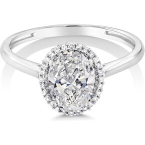 Gem Stone King 1.58 Cttw 10K White Gold IGI Certified Diamond Halo Engagement Ring For Women | Center Oval Cut 1.5 Ct | F-G Color | VS1 Clarity | Available In Size 5 to 10