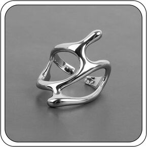 Chunky Silver Rings for Woman, Dainty Chunky Irregular Geometric Open Adjustable Fashion Unique Statement Rings for Teen Girls Jewelry