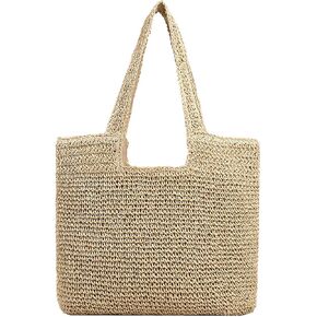 Straw Beach Bag for Women Large Summer Woven Straw Tote Bag Handmade Boho Shoulder Handbag
