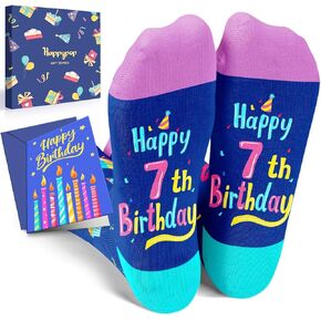 HAPPYPOP 7th Birthday Gifts Ideas for Girls - Socks for Kids Age 7, Presents for 7 Year Olds, Seven Year Old Gifts for Girls Boys, Birthday Gift Box with Greeting Card