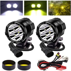 Motorcycle Fog Lights with Wiring Harness, 2PCS 6 LED Motorcycle Auxiliary Lights 12V 24V Motorbike Led Driving Spotlight with Yellow Lens for Scooters Car Truck ATV SUV Boat
