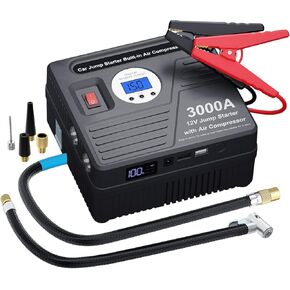 3000Amp Car Jump Starter with Air Compressor, 150PSI Tire Inflator with Digital Screen Pressure Gauge, 24000mAh 12V Auto Battery Booster (9.0L Gas/ 8.5LDiesel Engine), 2 USB Port 2 Light