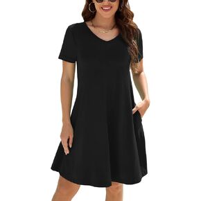 KORSIS Dresses for Women Casual T-Shirt Summer Short Sleeve A Line Dress Swing Flowy Beach Vacation Sundress with Pockets