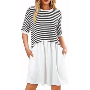 Acelitt Women Casual Summer Short Sleeve Crewneck Striped Dresses Loose Tshirt Dress,S-2XL in Saudi Arabia