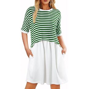 Acelitt Women Casual Summer Short Sleeve Crewneck Striped Dresses Loose Tshirt Dress,S-2XL in Kuwait