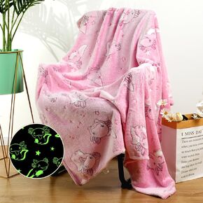 Glow in The Dark Blanket Axolotl Pink Gifts Blanket Soft Decor Blanket Toys for Kids Girls Cute Cozy Soft Glowing Salamander Twin Size Throw Blanket for Birthday (Axolotl, 60"X80")