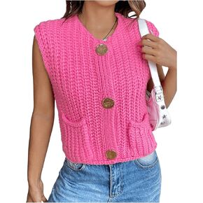 Floerns Women's Chunky Knit Sweater Vest Button Front Sleeveless Pullover Top