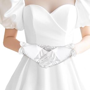 White Satin Gloves for Women, Short White Gloves, Dress Gloves for Women, Opera Wedding Banquet Dress Glove Short Prom Evening Gloves