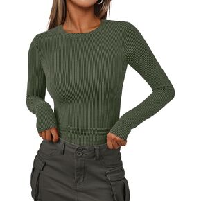AUTOMET Long Sleeve Shirts for Women 2024 Fall Trendy Crewneck Textured Dressy Crop Tops Work Blouse Outfits Y2K Clothes