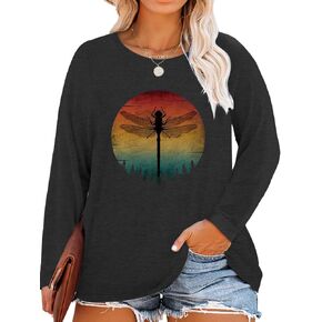 MK Shop Limited Womens Plus Size Tops Cute Graphic Vintage Sunrise Sunset Print Long Sleeve Natura Tees Fall O Neck Shirts in Saudi Arabia
