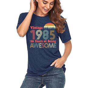 40th Birthday Gift for Women Vintage 1985 Shirt Letter Print Retro Party Tops Casual Short Sleeve Birthday Tee