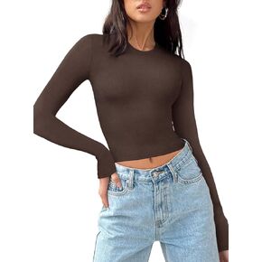 قمصان نسائية بأكمام طويلة من REORIA قطع علوية قصيرة مضلعة أساسية موضة الخريف طبقات علوية ضيقة Y2k in Kuwait