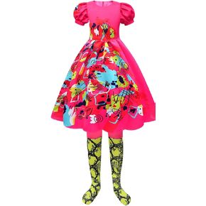 Weird Doll Costume for Girls Pink Dress with Socks Outfits for Halloween