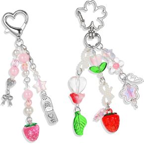 2Pcs Aesthetic Y2K keychains Cute Star Strawberry Keychain Charms Jellyfish Bag Charms for Women Bag Purse Decor