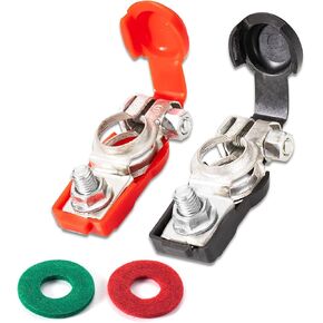 2 Pcs Car Battery Terminals Positive & Negative Connectors Top Post with Anti Corrosion Washers – Brass and ABS Clamps for Cars, RV, Motorcycle, Truck, Boat by AUTOMAJOR