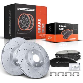 A-Premium 12.99 inch (330mm) Front Drilled and Slotted Disc Brake Rotors + Ceramic Pads Kit Compatible with Acura and Honda Models - MDX 2007-2013, RLX 2014-2015/2017-2018, ZDX, Pilot, 6-PC Set