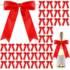 Riceshoot 24 Pcs Twist Tie Bows 5 x 7 Inch Large Satin Ribbon Bow for Gift Wrapping Champagne Bottle Cake Treat Bag DIY Craft Gift Wedding Baby Shower Bridal Shower Christmas Birthday Party (Black)