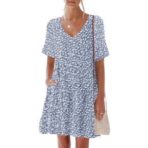 nclook Womens 2025 Summer Casual Dress V Neck Short Sleevele Mini Dress with Pockets