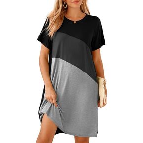BELAROI Womens Plus Size Summer T Shirt Dresses Casual Swing Short Sleeve Patchwork Tunic Dress with Pockets