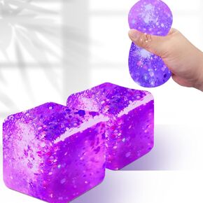 Glitter Squishy Cube - Slow Rise Nice Sugar Stress Cube Gel Stress Balls for Adults, Glitter Squishy Balls for Kids, Stress Relief/Classroom Fidget/Treasure Box Prizes(Cyan Blue)