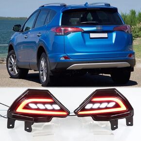 LED Reflector Tail Fog Light for Toyota RAV4 XA40 2016 2017 2018 Rear Bumper Brake Lamp with Dynamic Sequential Turn Signal (Smoke Lens)