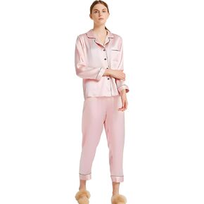 Kzkcy Womens Pajamas Button Down Pjs Sets for Women Women's Silk Soft Lightweight Sleepwear Long Sleeve Nightwear Lounge Set