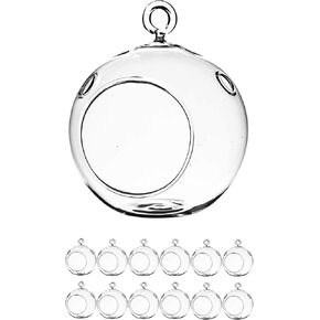WGV Hanging Terrarium Globe Bulk, Width 2.25", Height 2.75", DIY Air Succulent Planter, Clear Glass Vase Orb with Flat Bottom, Candle Holder for Windowsill Outdoor Garden Decor, 12 Pieces