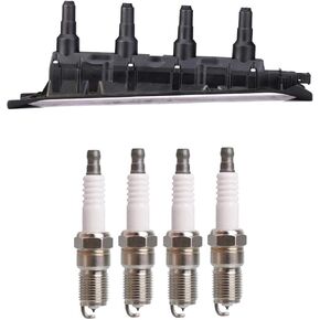 ENA Set of 1 Ignition Coil Pack and 4 Platinum Spark Plug Compatible with Saab 2002 2003 2004 2005 2006 2007 2008 2009 9-5 95 2.3L Turbo Replacement for UF577 1788418 9187980 30583218 55559955 4504