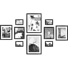 ArtbyHannah 10 Piece Framed Black Gallery Wall Frames Set with Landscape Print, Picture Frames for Home Wall Decor, Multi Size