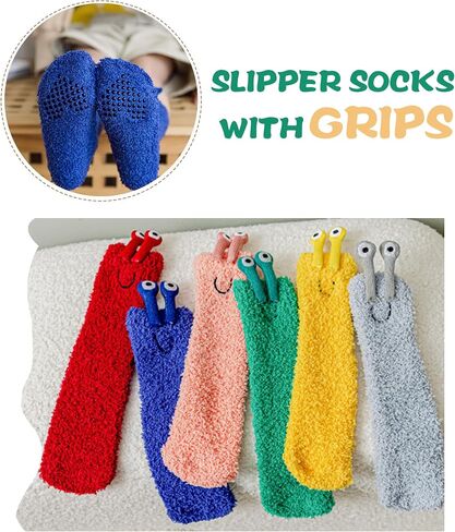 Novelty Crazy Fuzzy Socks Smiley Face House Slipper Socks with Grips,Hospital Gift for Autumn and Early Winter in Saudi Arabia