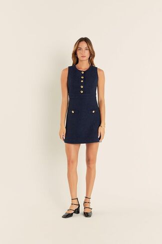 English Factory Women's Gold Button Pointed Tweed Dress in Saudi Arabia