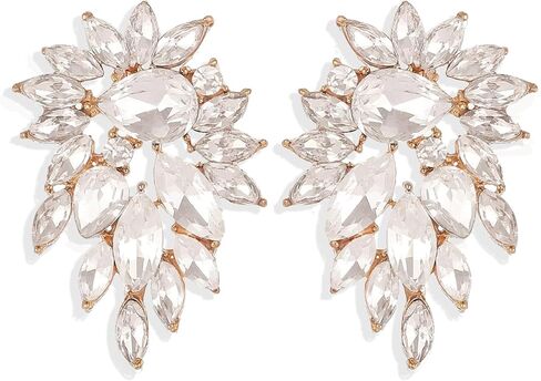 Marquise Sparkly Rhinestone Statement Drop Earrings for Women Vintage Crystal Cluster Earrings for Wedding Jewelry Gift in Kuwait