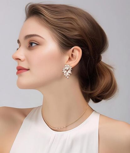 Marquise Sparkly Rhinestone Statement Drop Earrings for Women Vintage Crystal Cluster Earrings for Wedding Jewelry Gift in Kuwait